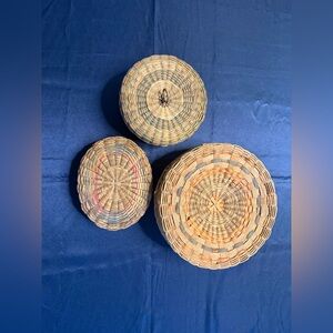 Set Of 3 Vintage Native American Trinket or Button Baskets with Lid